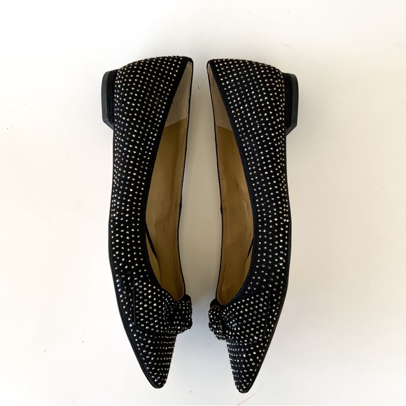 Ann Taylor Crystal Studded Black Bow Flats Size 9 - Picture 2 of 8